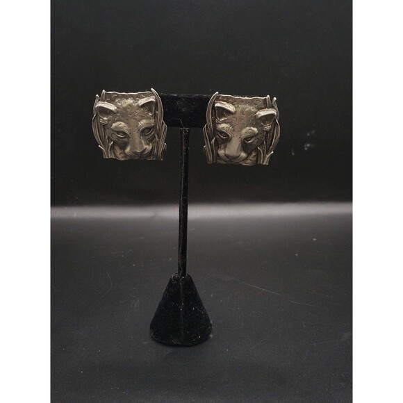 Vintage 1980s JJ Leopard Post Back Square Earrings - Picture 1 of 12